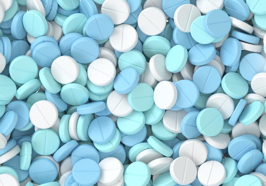 3d render of top view of medical pills stack